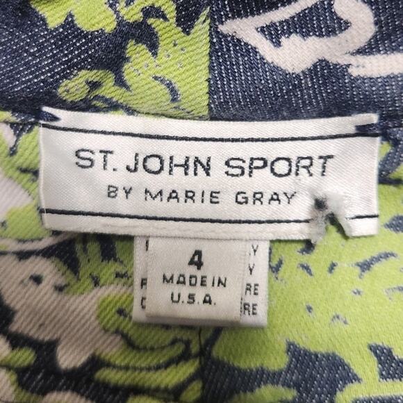 St John Sport By Marie Gray Pants Blue and Green Floral Pattern Size 4 - Picture 8 of 8